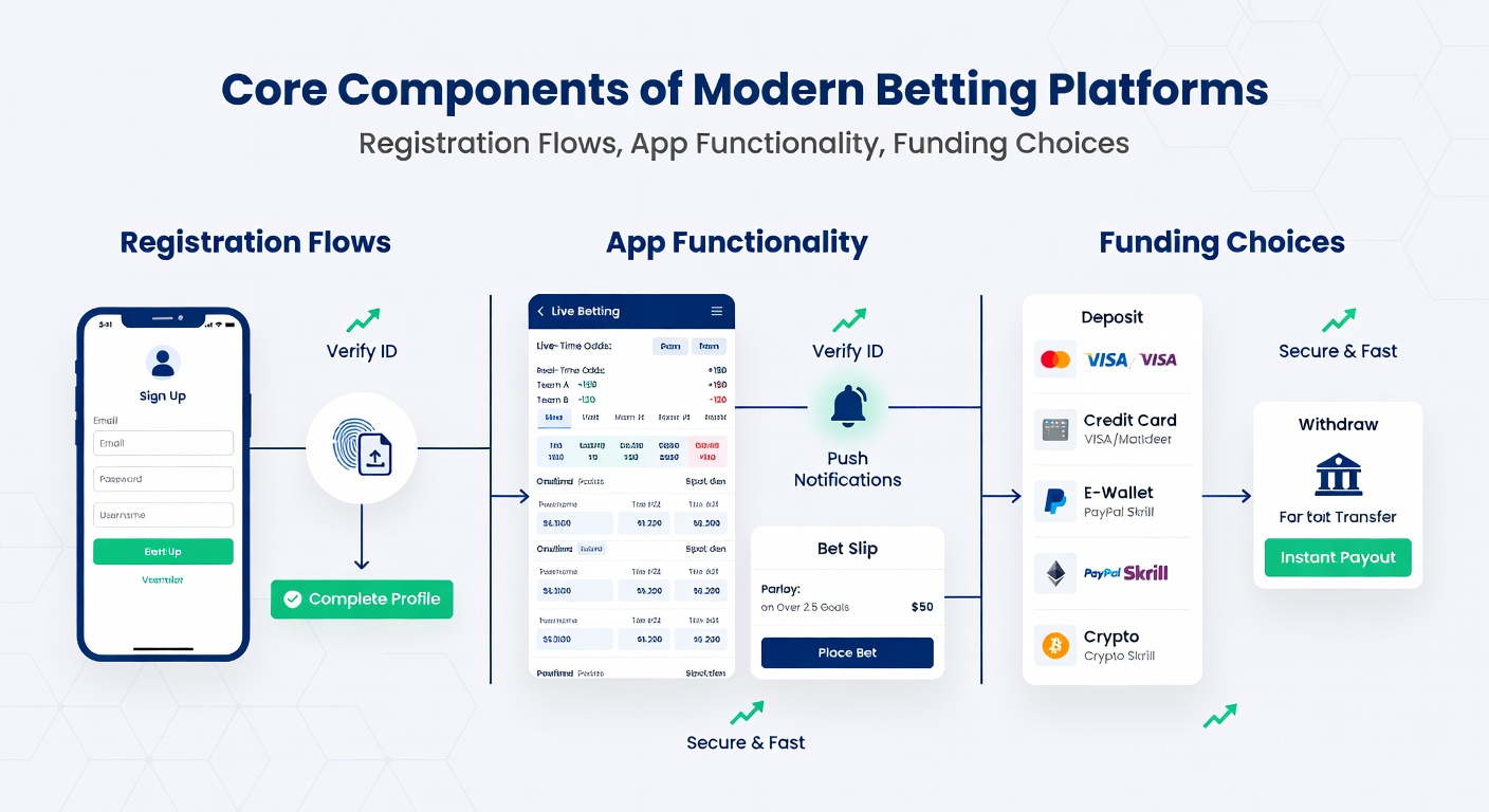 Screenshot of a betting app displaying live soccer odds, horse racing streams, casino live dealers, and quick funding buttons on a mobile device
