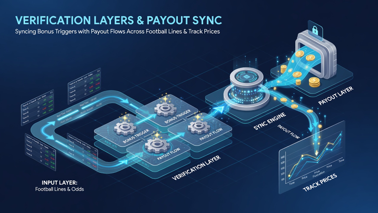 Flowchart depicting how verification status controls bonus activation and subsequent payout processing in soccer, racing, and casino dealer settings