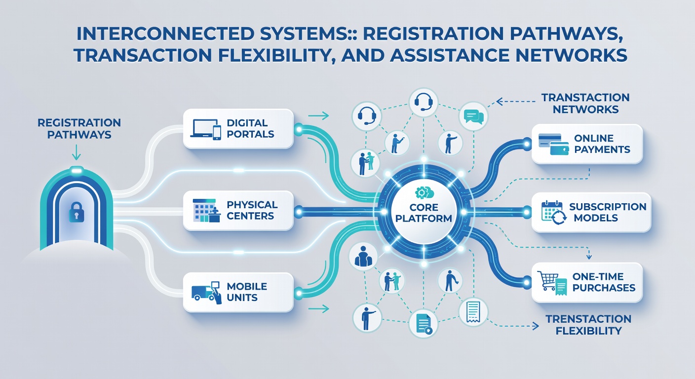 Illustration of users engaging with flexible transaction systems and support networks on mobile devices for sports and casino betting